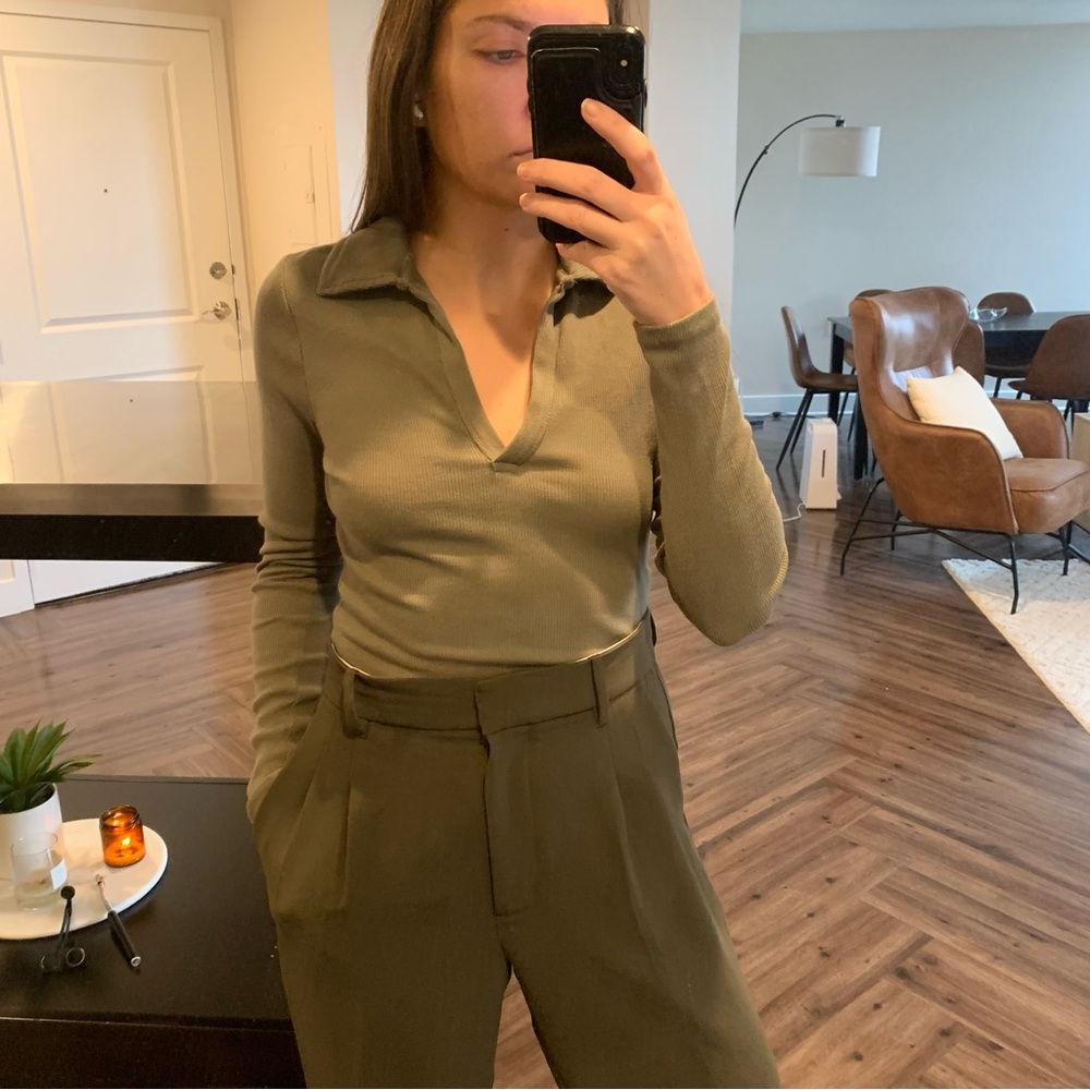 Abercrombie Olive Green Long-Sleeve Collar Bodysuit